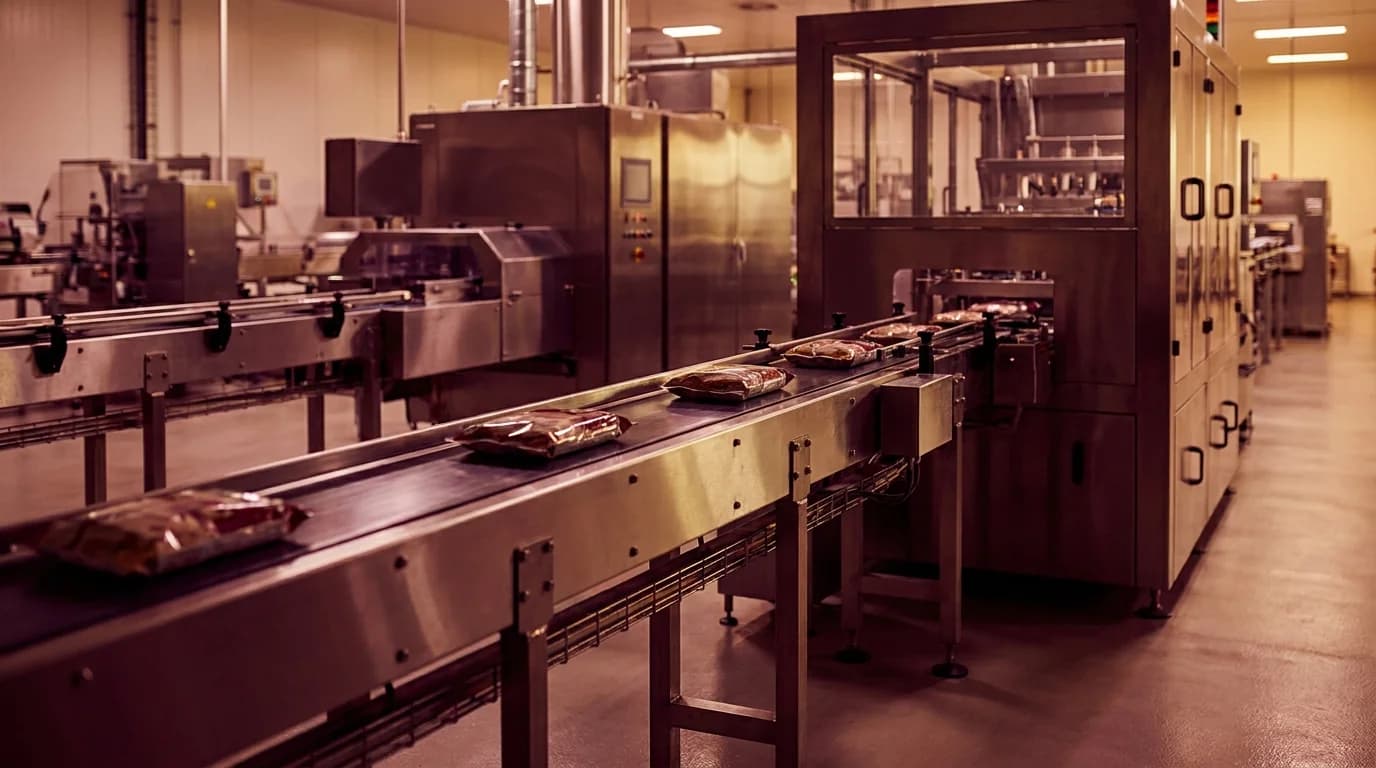 Linha de produção de indústria de alimentos com esteiras e embalagens sob a Reforma Tributária - Grik Contabilidade Castro PR