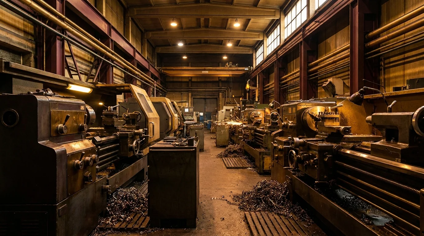 Chão de fábrica metalmecânica com tornos CNC e bens de capital sob a Reforma Tributária - Grik Contabilidade Castro PR